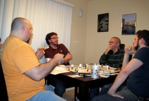 Image of game playtesters laughing