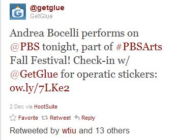 GetGlue Twitter mention of PBS program